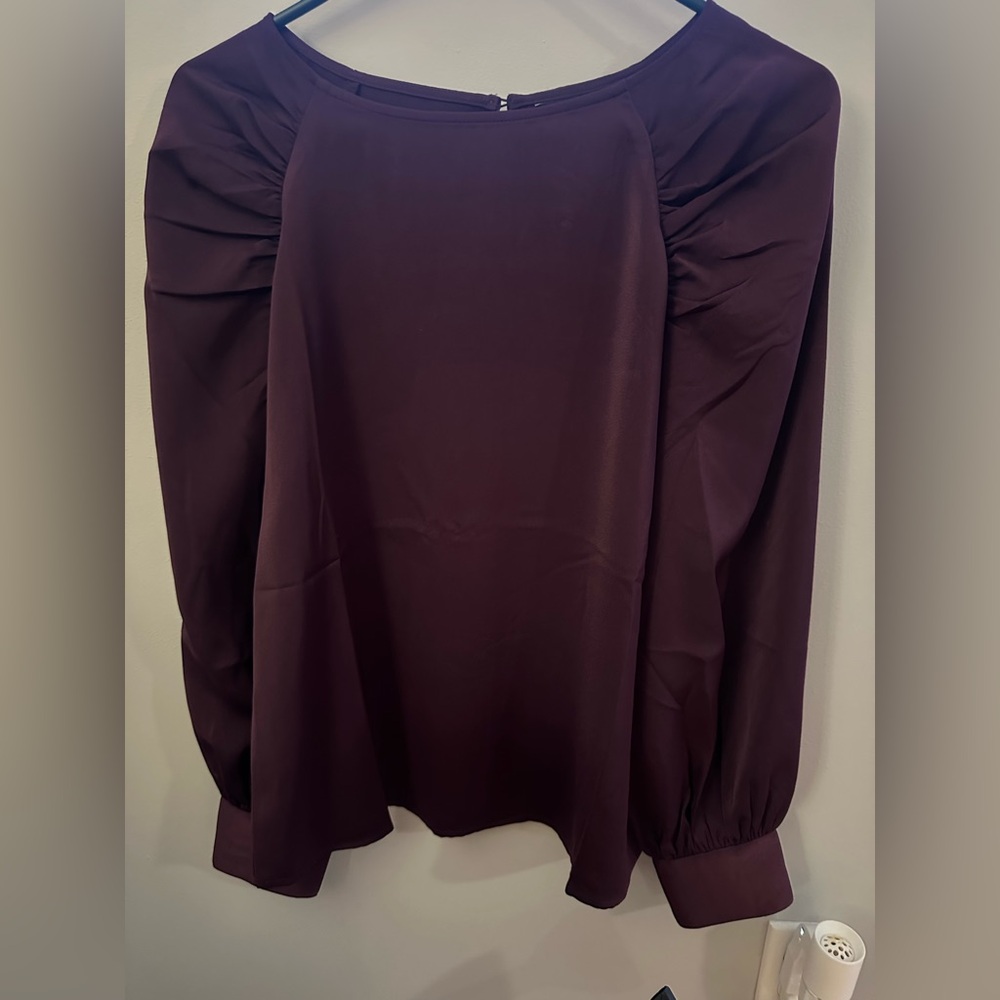 Banana Republic Purple Puff Sleeve Ruched Blouse